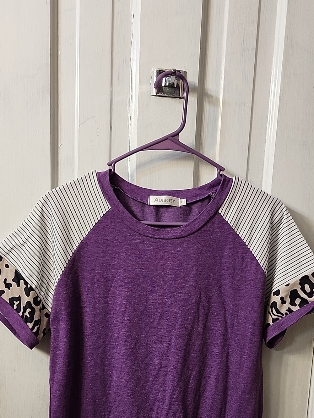 Purple Short-Sleeve Raglan Tee with Patterned Sleeves